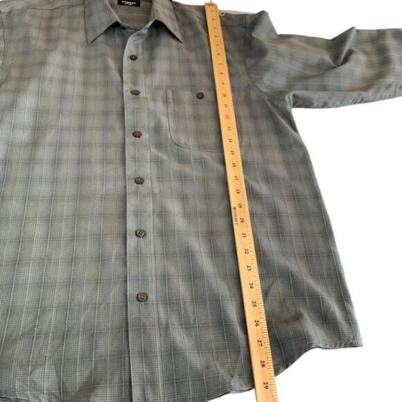 Haggar Mens Luury Microfibre Long Sleeve Gray Plaid Shirt Size L Defect​​​​​ - Picture 5 of 8